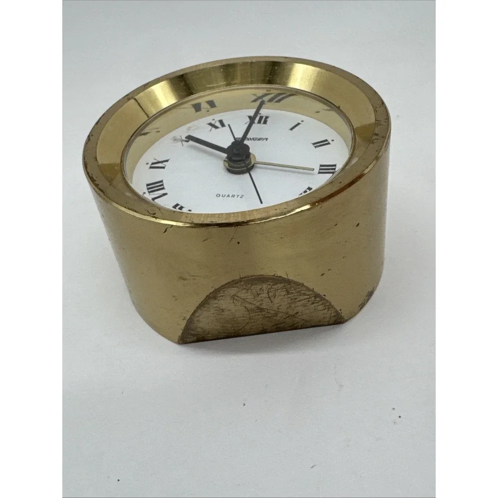 Staiger Brass Desk Clock Mechanical Wind-Up Saudi Arabia Al Yamamah Emblem Works